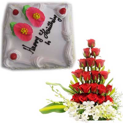 "Flower arrangement with 40 Red roses and fillers - Click here to View more details about this Product
